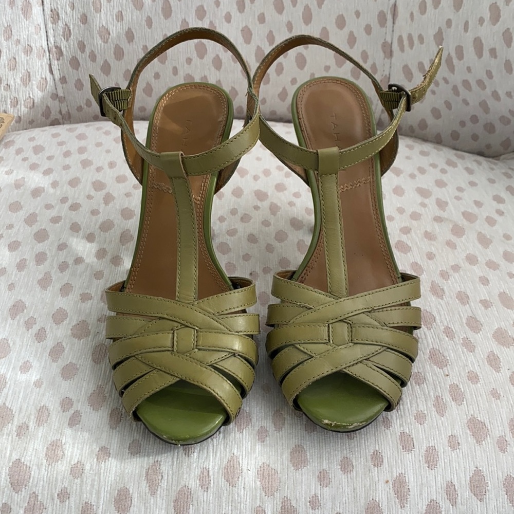 Matcha Green Tahari T Strap Sandals